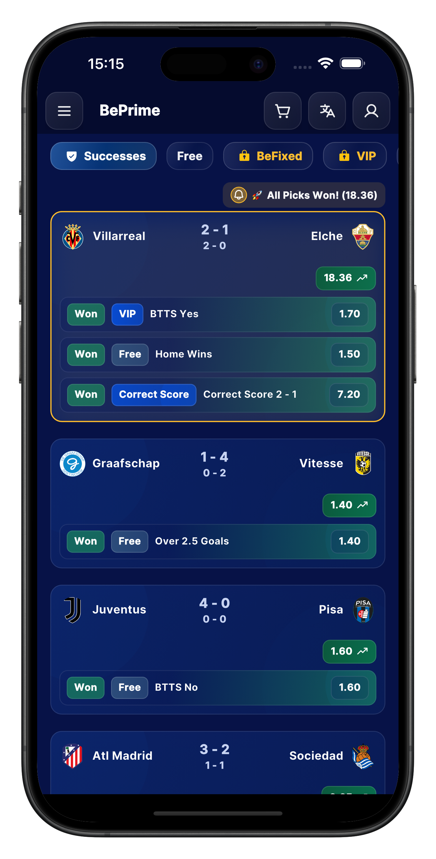 Improved fixture card view for match analysis and prediction details